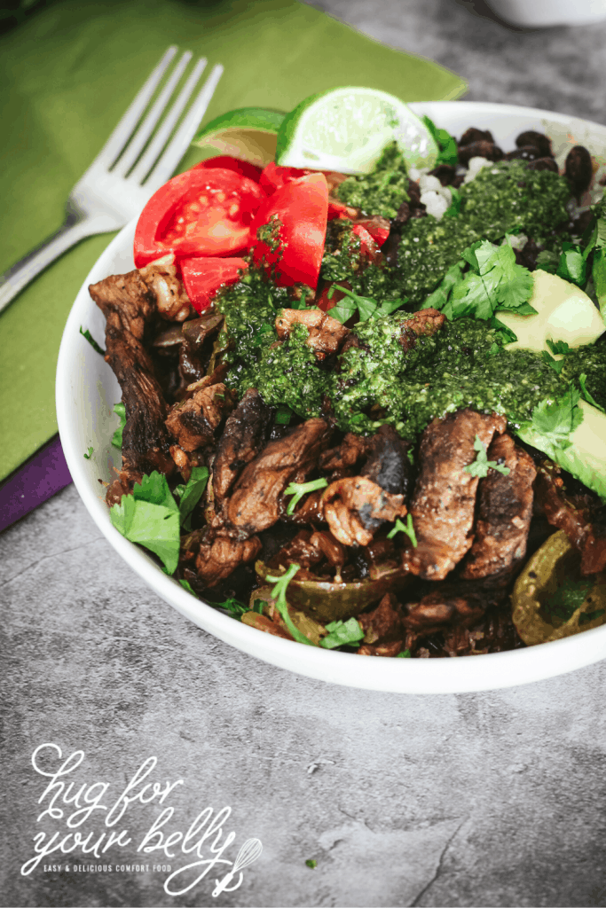 steak fajita in white bowl