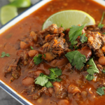 barbacoa chili in white bowl